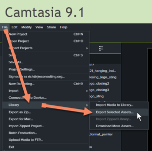 Camtasia 9.1 Export Selected Library Assets