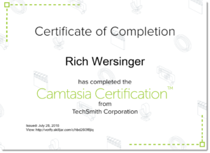 Rich Wersing Camtasia Certification 28 July 2019